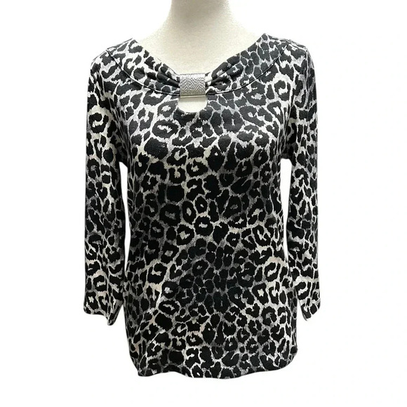 Rafaella Size Small Black Gray Leopard Top Blouse‎ - Picture 1 of 5